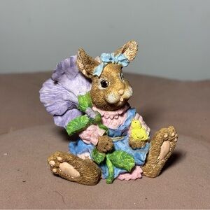 Department 56 Bunny with Flower + Bird- Vintage Mid 1990's Victorian Collection